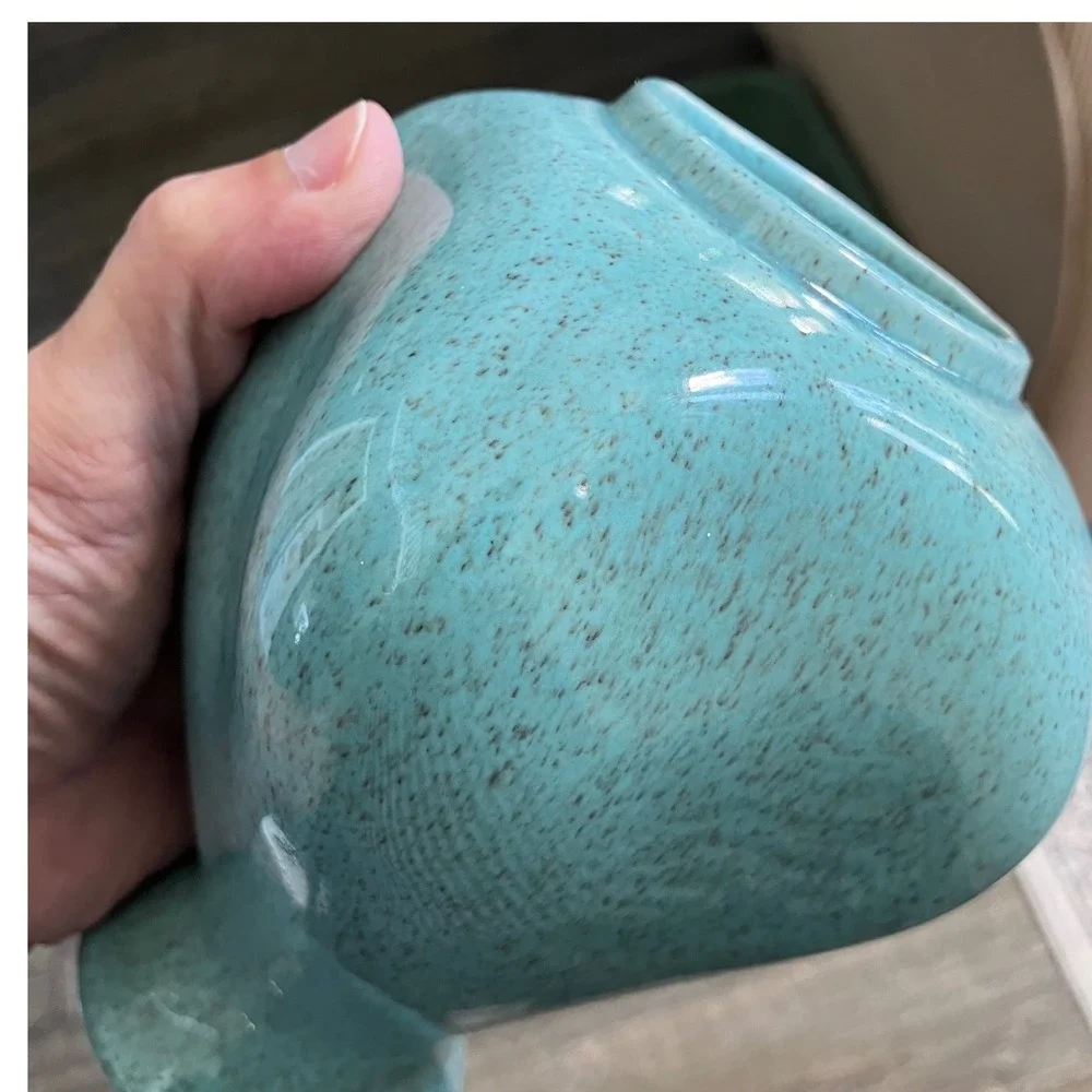 Red Wing Pottery Vase 1626 6.5in Turquoise Speckled Vintage MCM Footed